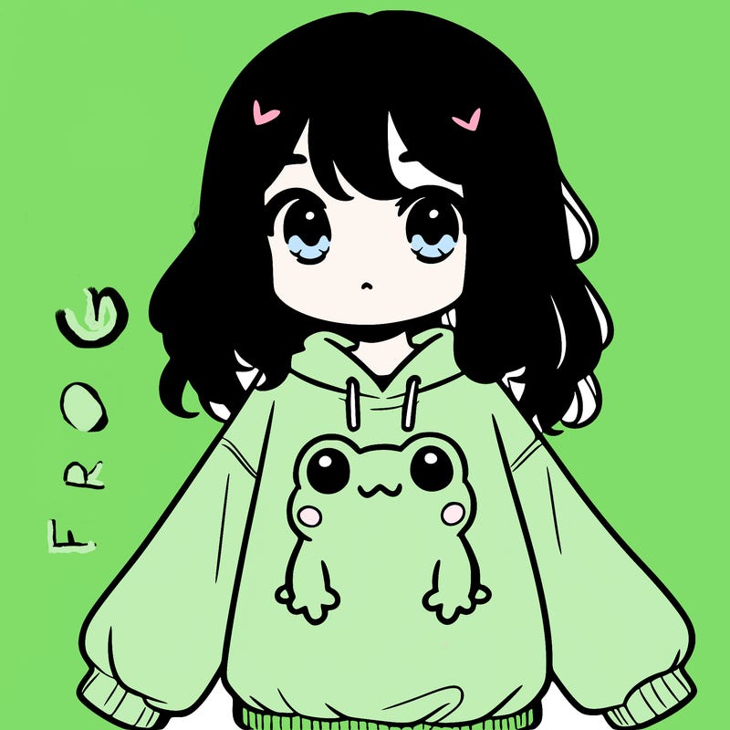 girl wearing frogging sweatshirt