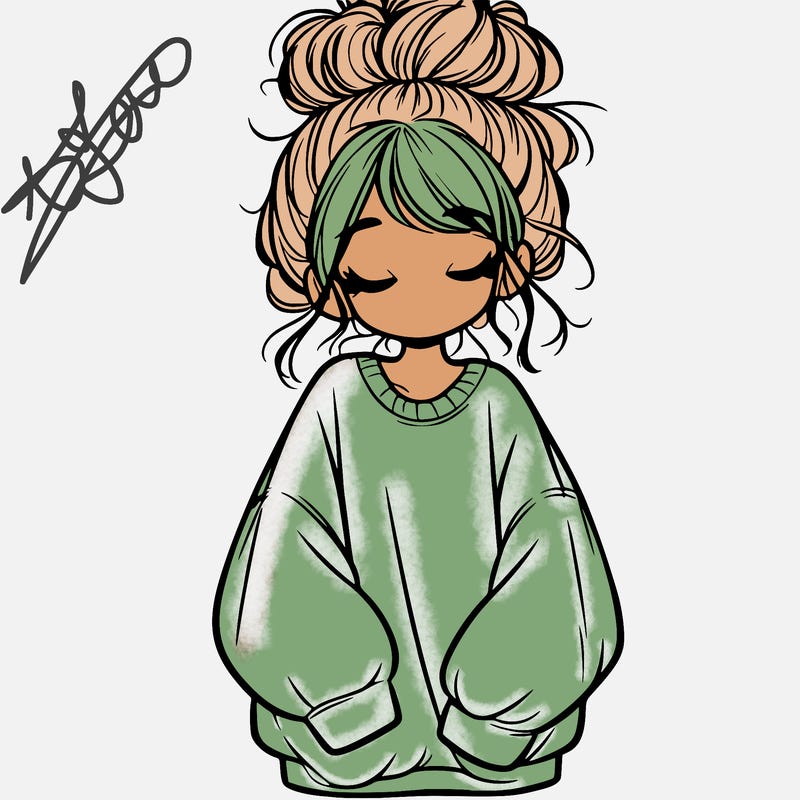 girl with baggy sweatshirt and messy bun