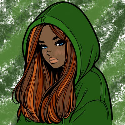 realistic girl in a over sized hoodie and her hair down