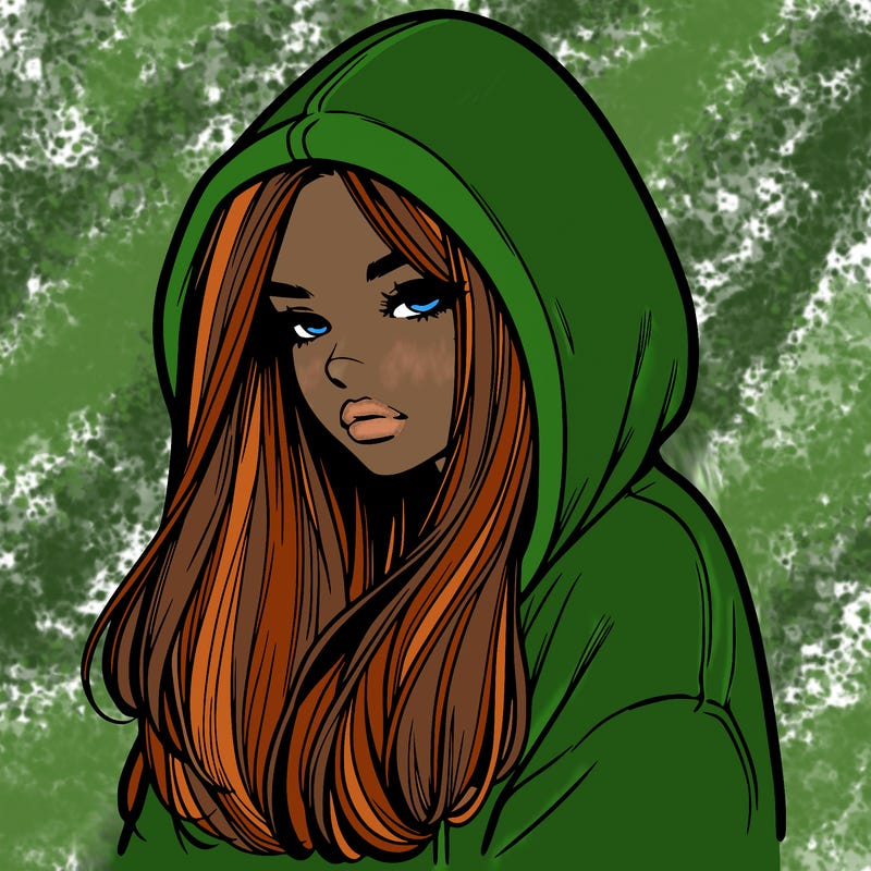 realistic girl in a over sized hoodie and her hair down