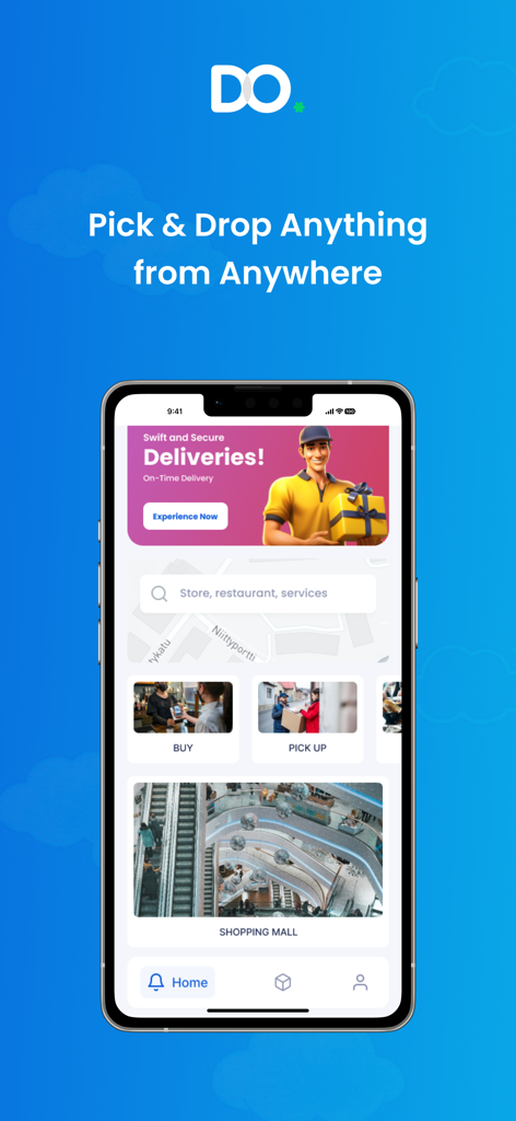 DoDelivery app home screen displaying pick up and delivery services