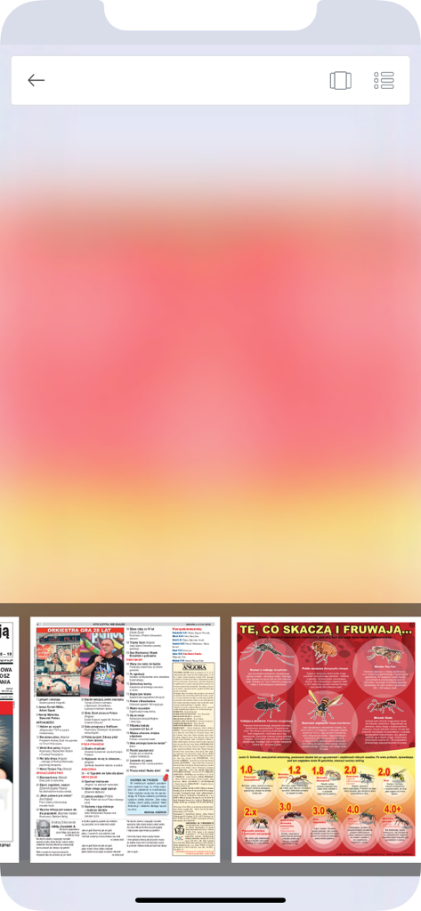 Tygodnik ANGORA - Tygodnik Angora app interface displaying digital newspaper pages and articles in Polish.