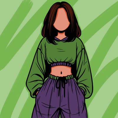 realistic girl faceless with baggy pants and a crop top