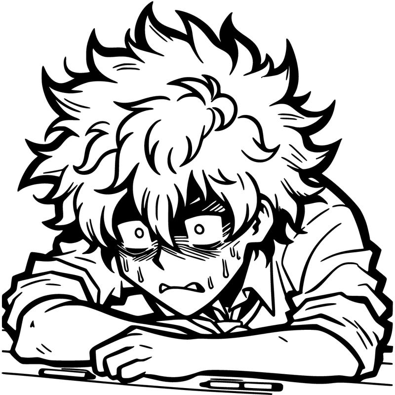 struggling anime man with fluffy hair