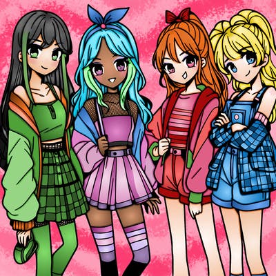 teen manga girls group of 4