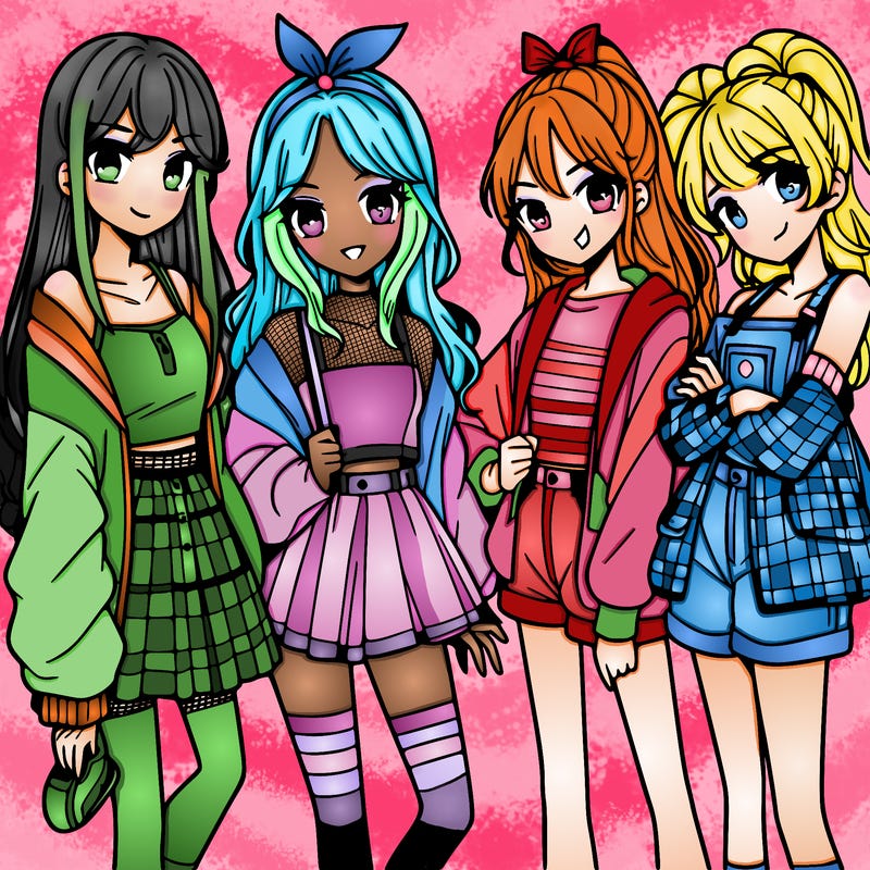 teen manga girls group of 4