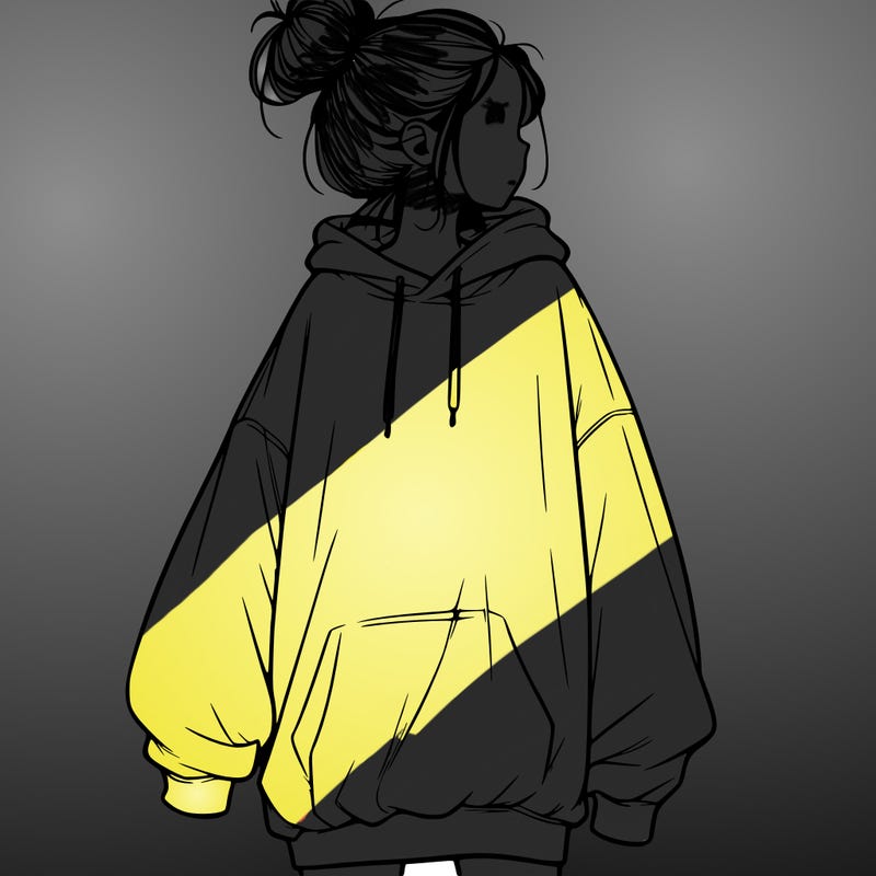 realistic girl with a oversized sweatshirt on and a bun