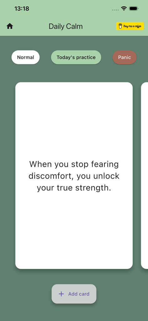 Daily Calm - Mindful Quotes - Daily Calm app interface showing a central quote card about overcoming discomfort and categories for mental support.