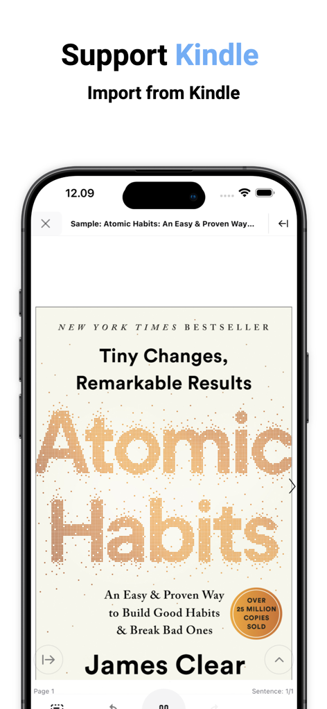 Audio Book Unlimited to Kindle - Interface do aplicativo móvel mostrando a importação de um livro Kindle para o reprodutor Livro em Áudio Ilimitado