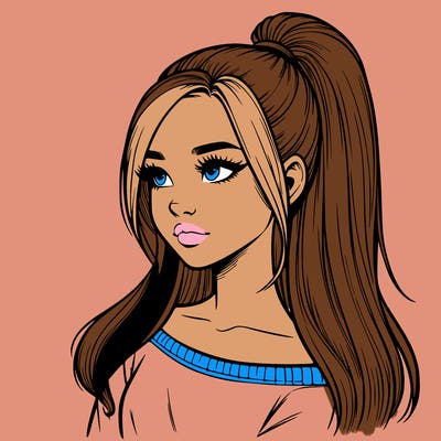 realistic girl with a high ponytail