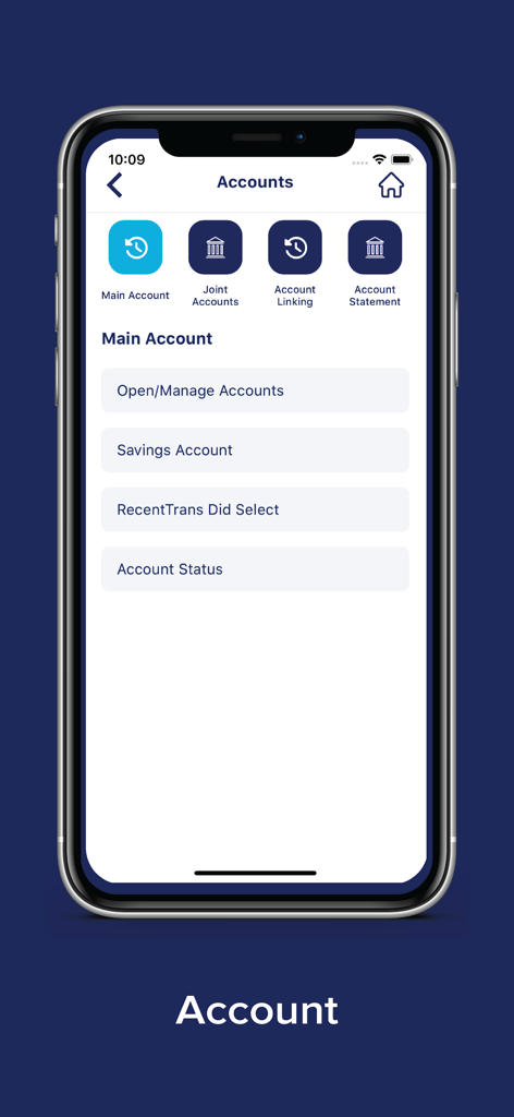 MyBank Mobile Banking - MyBank mobile banking app interface showing account management options including joint accounts and account linking