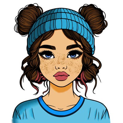 realistic girl with buns in her hair with a beanie on