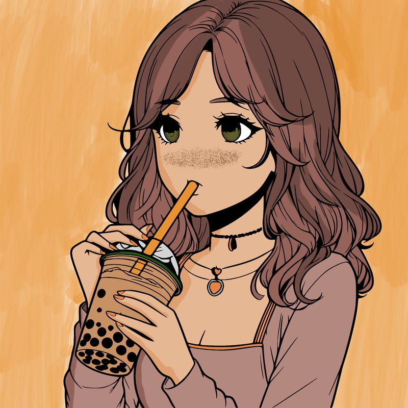 realistic girl drinking boba tea