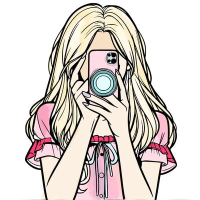 a realistic girl holding her phone taking pictures