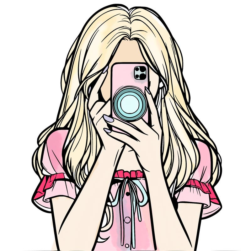 a realistic girl holding her phone taking pictures