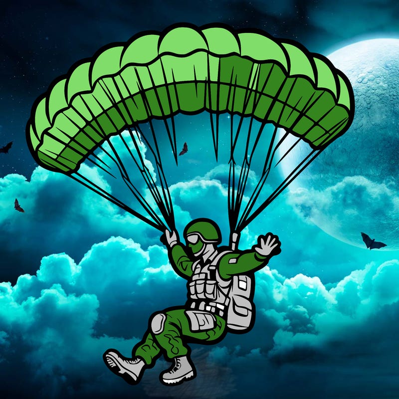 paratrooper landing with a parachute.