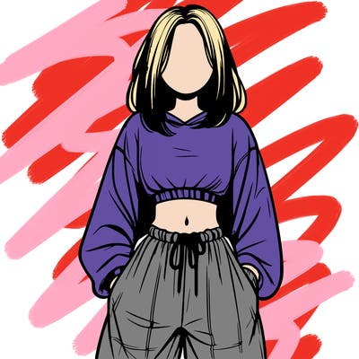 realistic girl faceless with baggy pants and a crop top