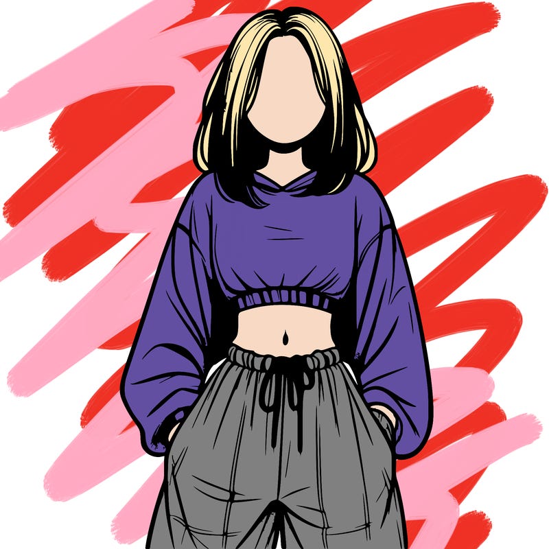 realistic girl faceless with baggy pants and a crop top