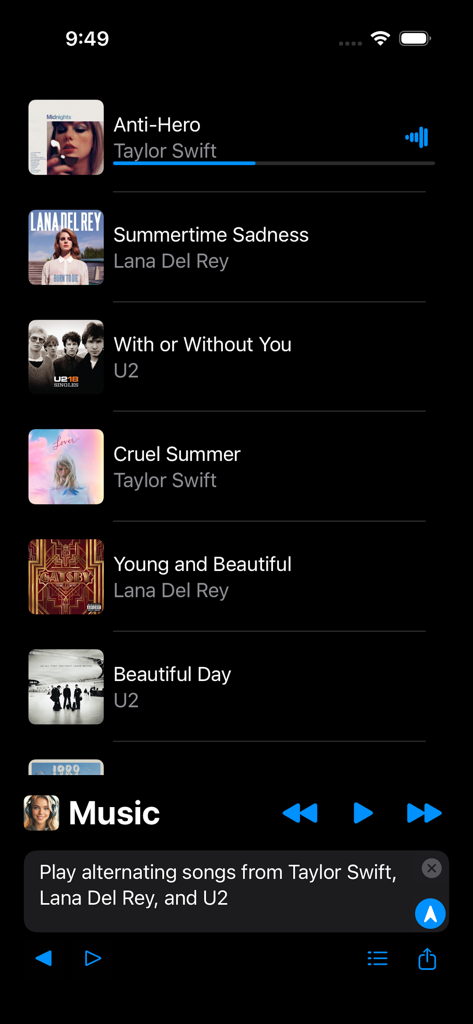 AI-Jukebox - AI-Jukebox app interface showing a music playlist generated from a text prompt