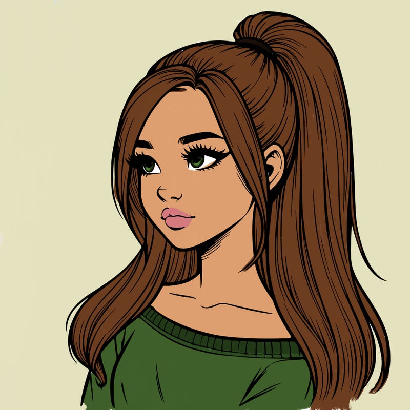 realistic girl with a high ponytail