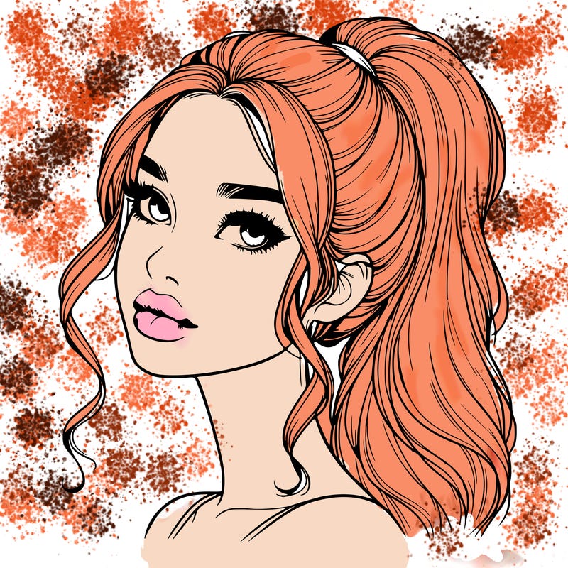 realistic girl with a ponytail on her hair and lips