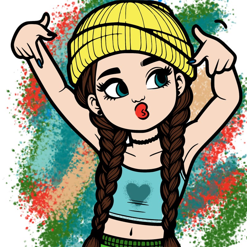 realistic teenage girl with braids and a beanie and crop top doing 🫶🏼