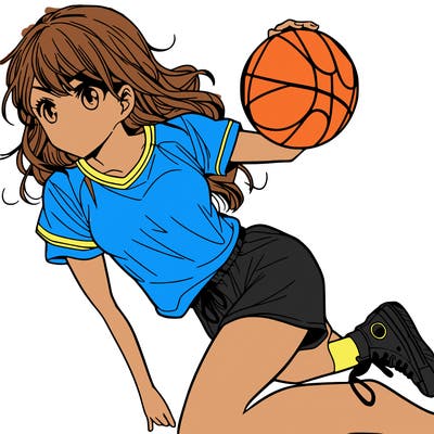 teen manga girl playing basketball