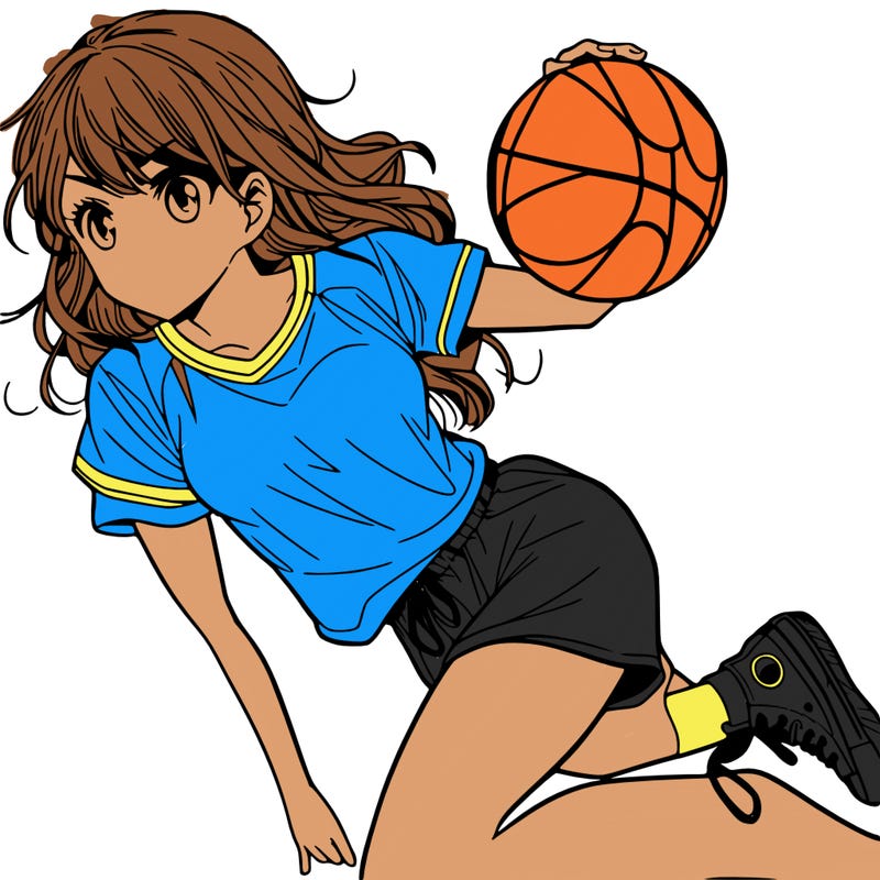 teen manga girl playing basketball