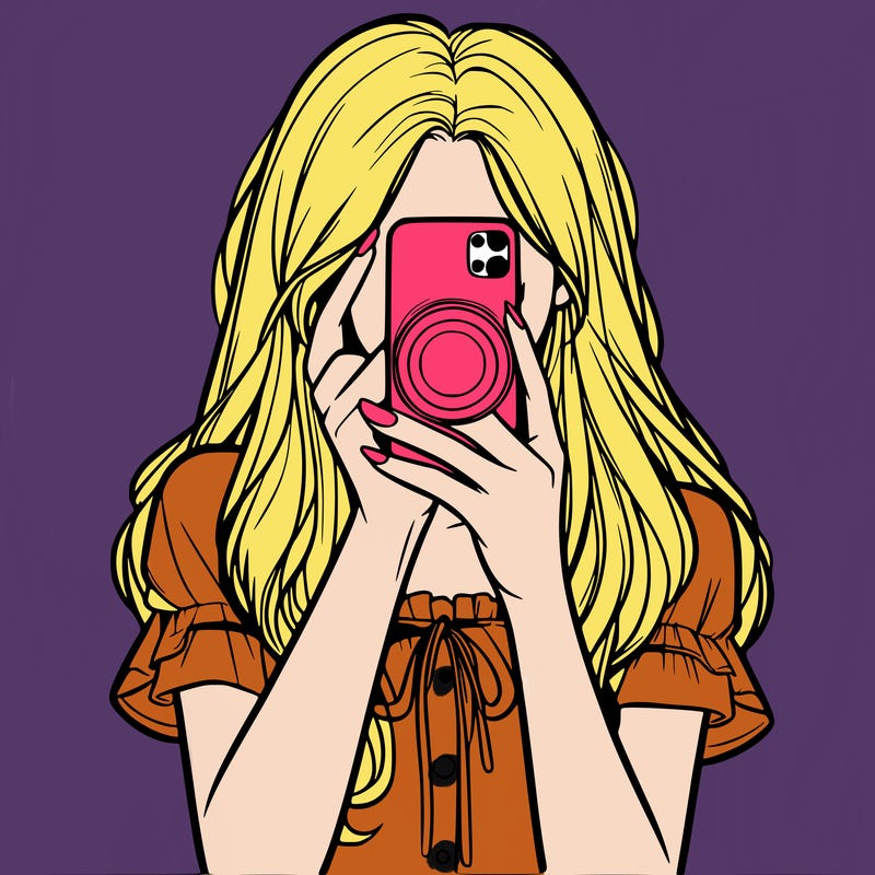 a realistic girl holding her phone taking pictures