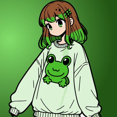 girl wearing frogging sweatshirt