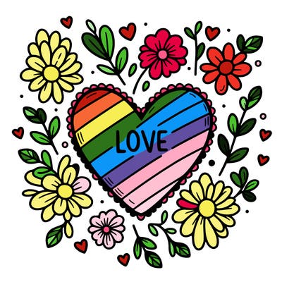 love heart with flowers around it