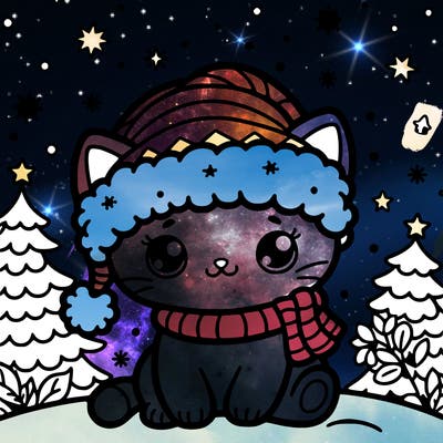 kitty with a christmas hat simple backround