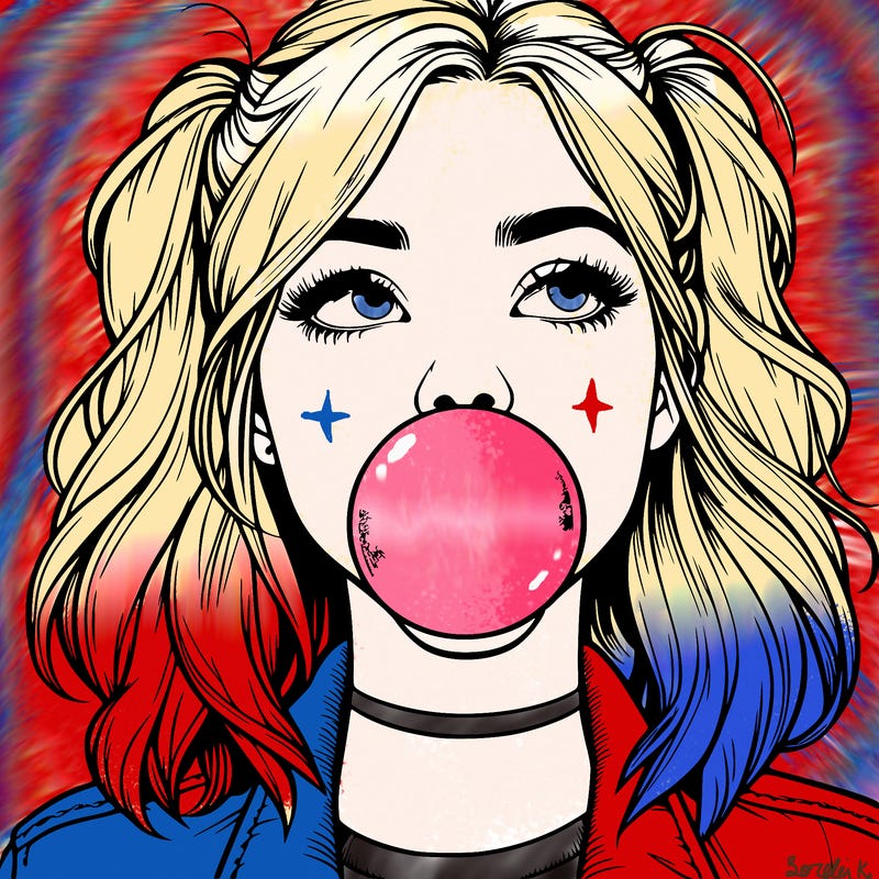 realististic girl blowing bubble -gum