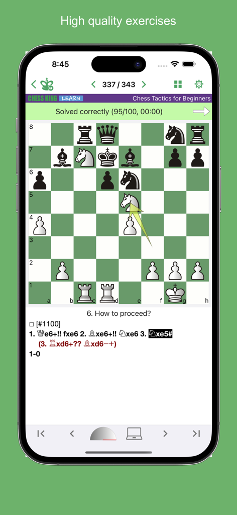 Chess King - Learn to Play - Taktisches Schachrätsel in der Chess King App mit Zuganalyse und Widerlegungen