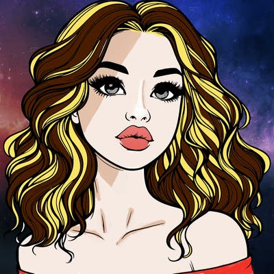 realistic girl with wavy hair and lips
