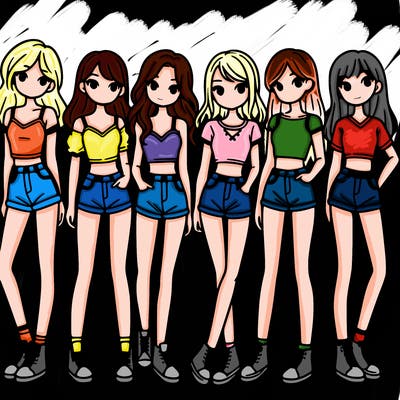 a group of girls wearing crop tops and shorts