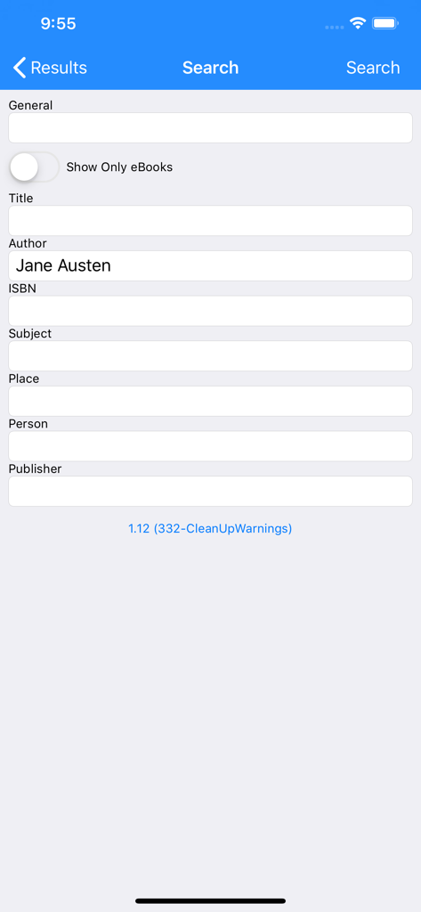 OpenLibrary Browser - Interfaccia di ricerca avanzata dell'app Browser OpenLibrary che mostra i campi per autore, titolo e ISBN