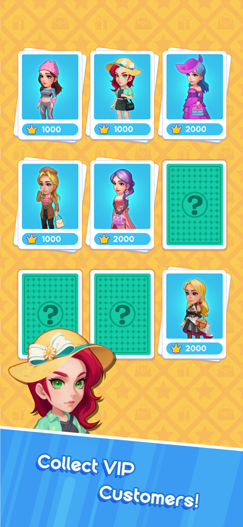 Idle Super Mall - A collection of VIP customer cards featuring various fashionable female characters