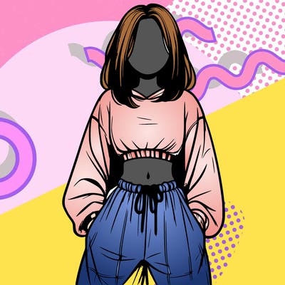 realistic girl faceless with baggy pants and a crop top
