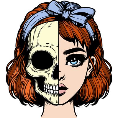 realistic girl with half skull mask