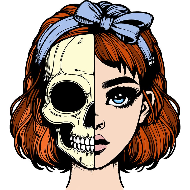 realistic girl with half skull mask