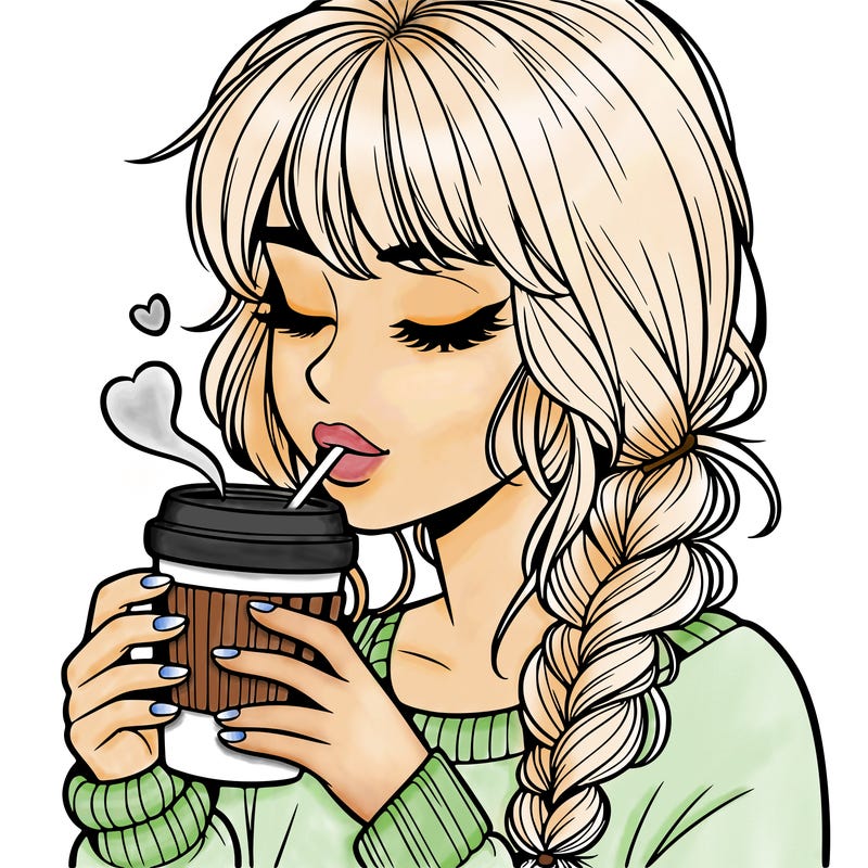realistic girl drinking coffee
