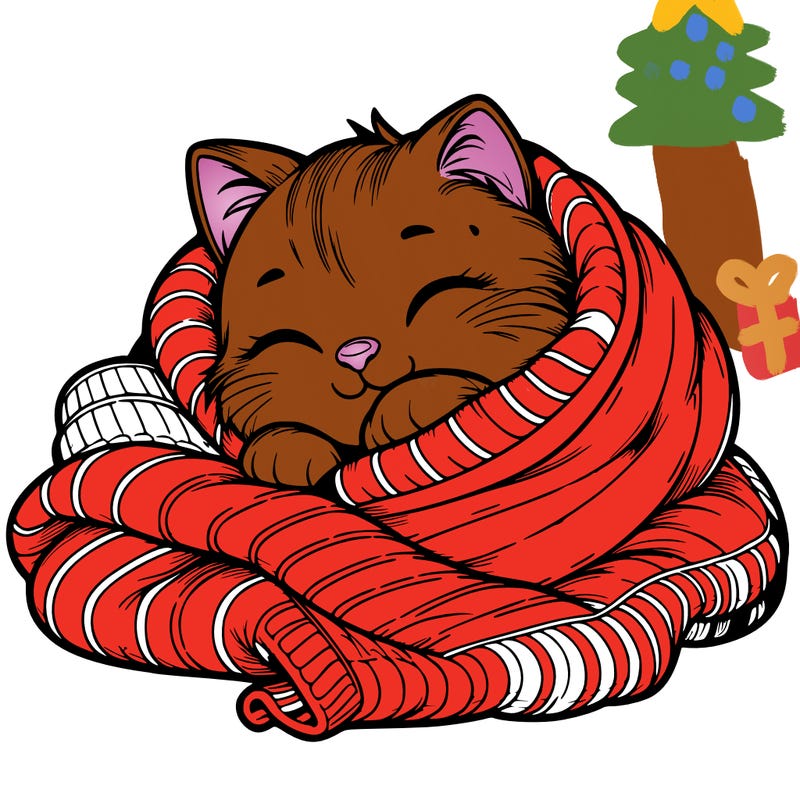 realistic cozy cat in a blanket