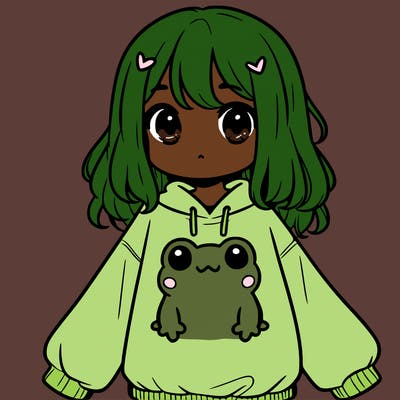 girl wearing frogging sweatshirt