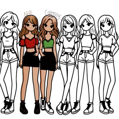 a group of girls wearing crop tops and shorts