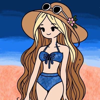 a girl in a bikini with long hair