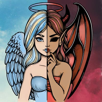 realistic angel half demon