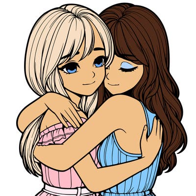 realistic girls hugging