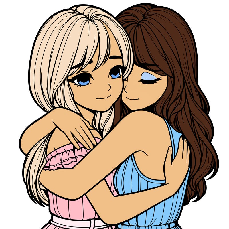realistic girls hugging