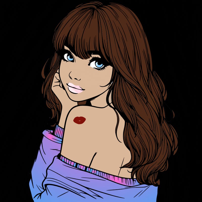 realistic girl with bangs looking over her shoulder